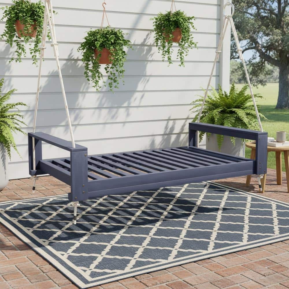 Gray Twin Size Porch Swing Bed with Hemp Ropes for Garden price history on PriceWatchPro