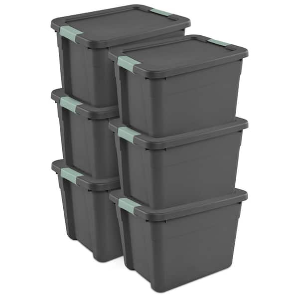 6Pk Latch Tote, Stackable Plastic Storage Container, 12 gal. Gray/Green
