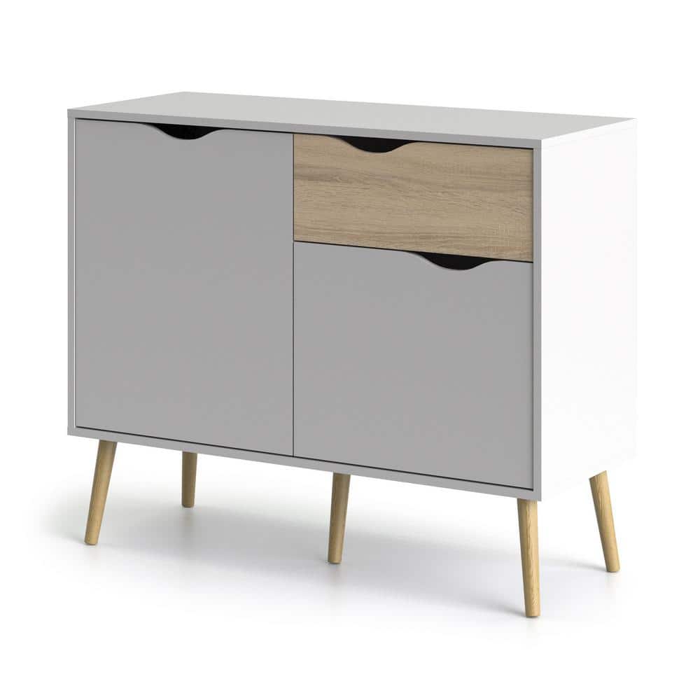 Diana 39" White and Oak Scandinavian Sideboard