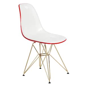 Cresco Modern Plastic Molded Dining Side Chair with Eiffel Gold Legs White Red
