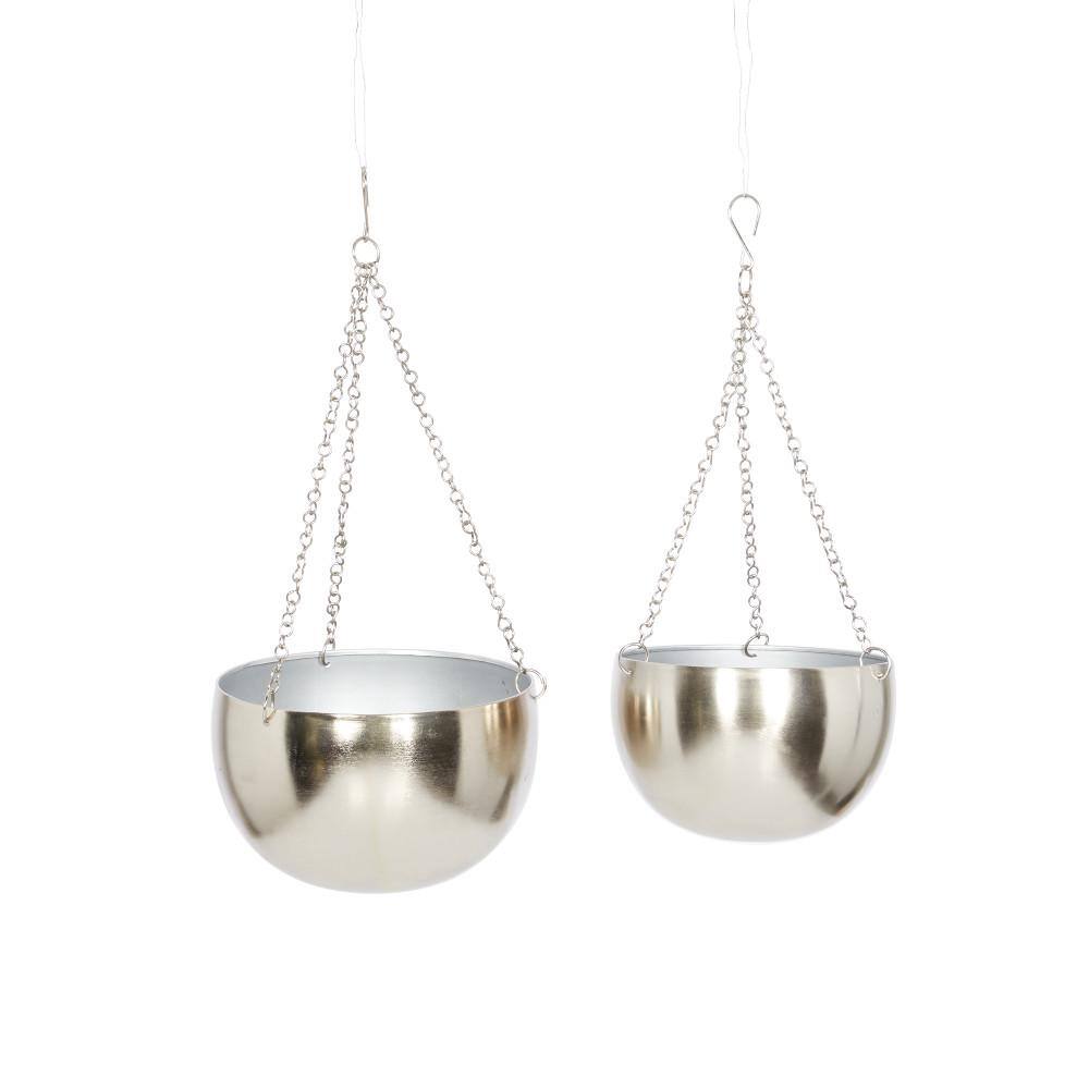Set of 2 Silver Iron Hanging Planters with Chains