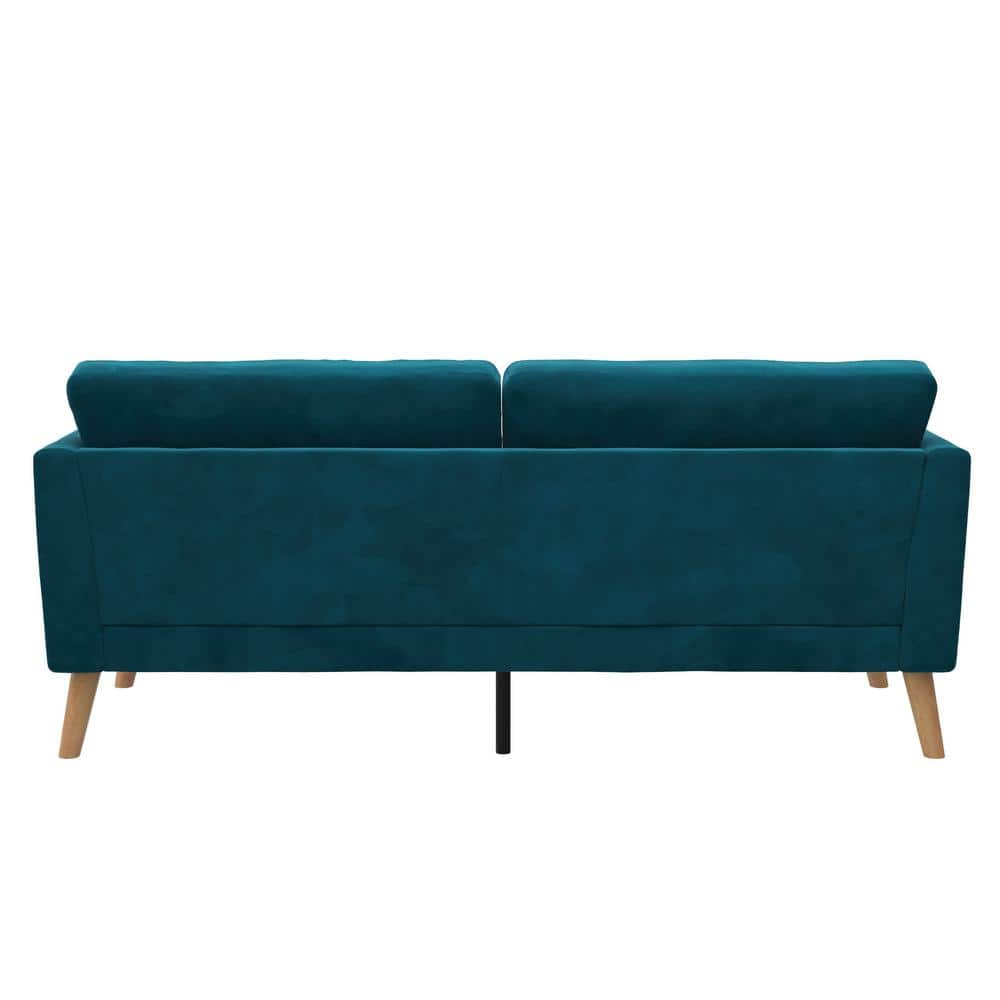 Mid-Century Boho Glam Blue Velvet Tufted Sofa