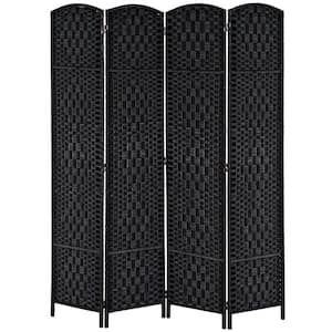 6 ft. Tall Wicker Weave 4-Panel Room Divider Privacy Screen - Black