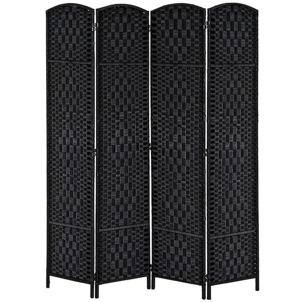 HOMCOM 6 ft. Tall Wicker Weave 4-Panel Room Divider Privacy Screen - Black