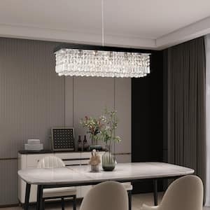 32 in. 6-Light Black Modern Chandelier Crystal Kitchen Island Dining Table Pendant Lighting