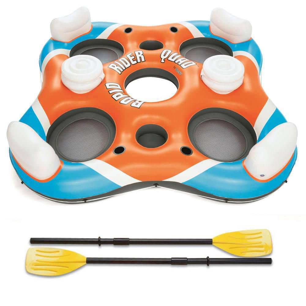 Bestway Rapid Rider Orange 101 in. PVC 4-Person Floating Raft and Intex French Boat Oars, Multi-Colored -  43115E-BW