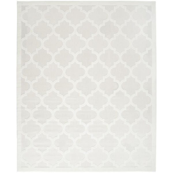 Ivory, White 7 ft. x 10 ft. Woven Abstract Polyester Rectangle Indoor/Outdoor Area Rug