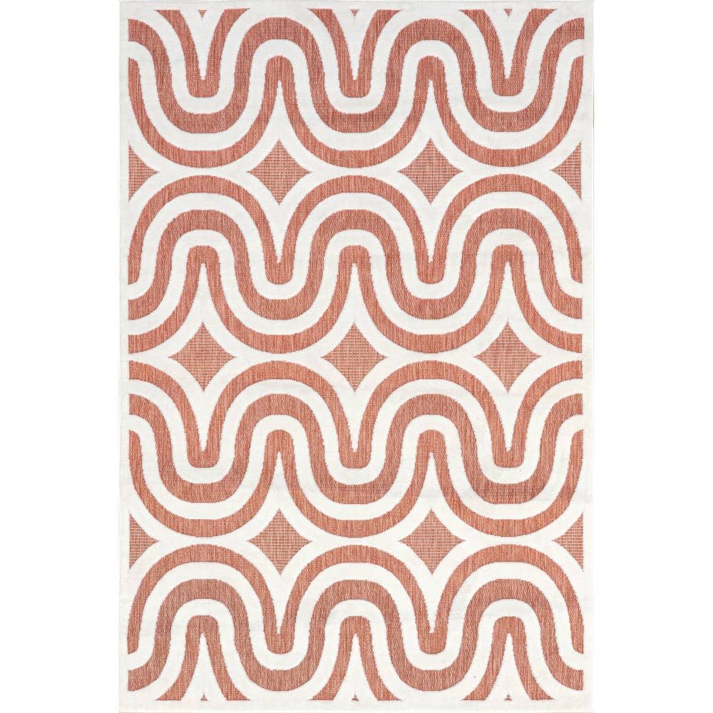 nuLOOM Sallee Geometric Swirls Brick 8 ft. x 10 ft. Indoor/Outdoor Area