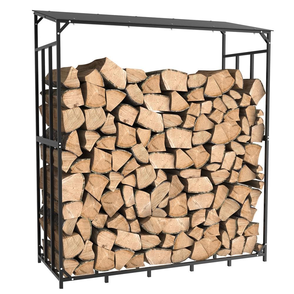 5 ft. Heavy-Duty Meatl Firewood Log Rack Holder with Roof