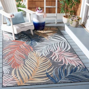 Cabana Black/Rust Doormat 3 ft. x 5 ft. Palm Leaf Indoor/Outdoor Area Rug