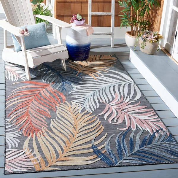 Cabana Black/Rust 8 ft. x 10 ft. Palm Leaf Indoor/Outdoor Area Rug