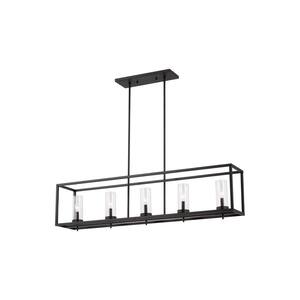 Zire 5-Light Midnight Black Island Pendant with Clear Glass Shades with Dimmable Candelabra LED Bulbs