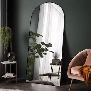 28 in. W x 71.1 in. H Modern Classic Arched Black Wood Oversized Full Length Floor Mirror