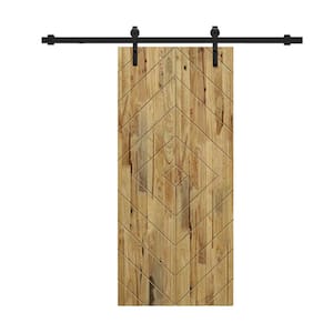 Diamond 24 in. x 80 in. Fully Assembled Weather Oak Stained Wood Modern Sliding Barn Door with Hardware Kit
