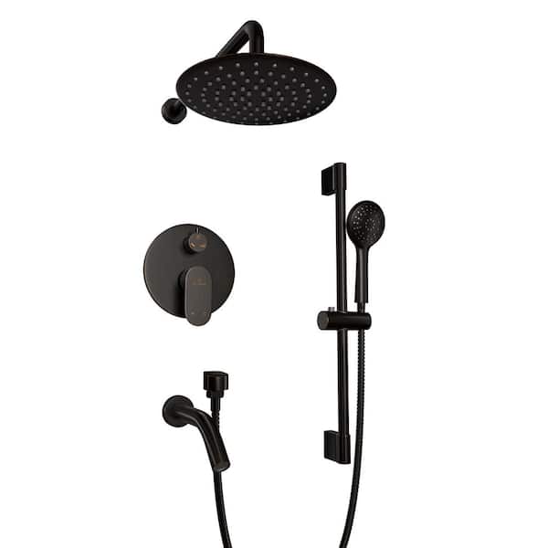 Mondawe Retro Series 3-Spray Patterns with 1.8 GPM 9 in. Rain Wall Mount Dual Shower Heads Handheld and Spout in Oil-Rub Bronze