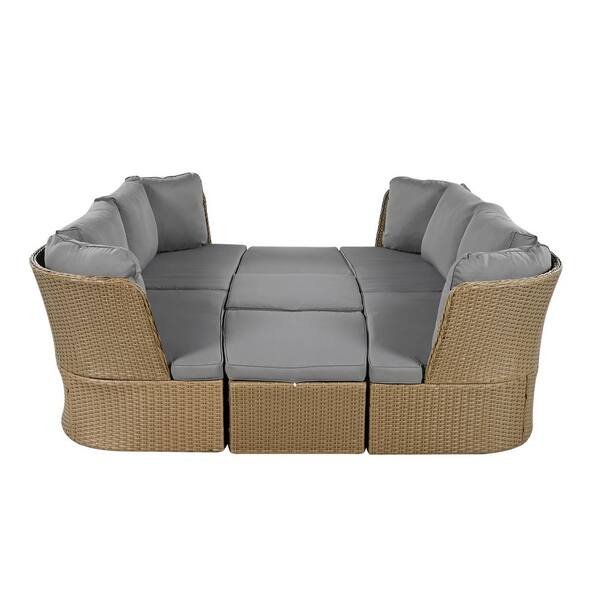 Sudzendf Brown 5-Piece Wicker Outdoor Patio Conversation Set with Gray Cushions