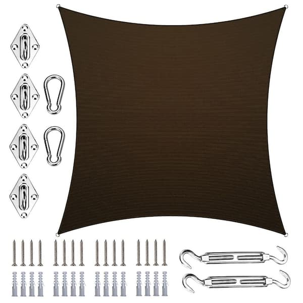 ROYAL SHADE 10 ft. x 20 ft. Rectangle Sun Shade Sail with Hardware Kit-Brown