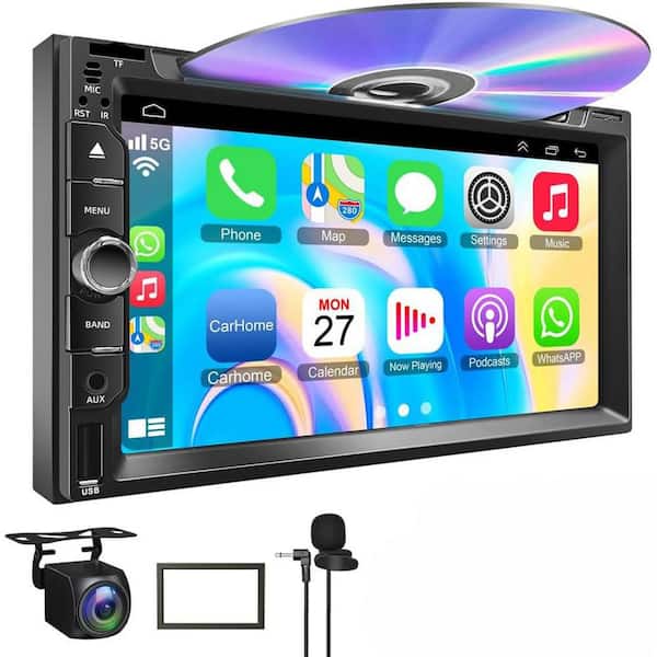 Double Din Car Stereo with CD/DVD Player, CarPlay, Android Auto, Bluetooth, 7 in. HD Touchscreen, Rear Camera