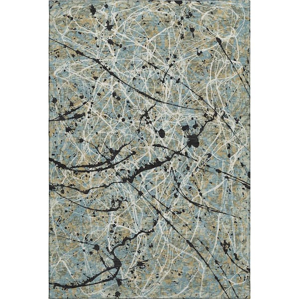 Mayfield Premium Machine Washable Abstract AMF2389 Teal 3 ft. x 5 ft. Area Rug