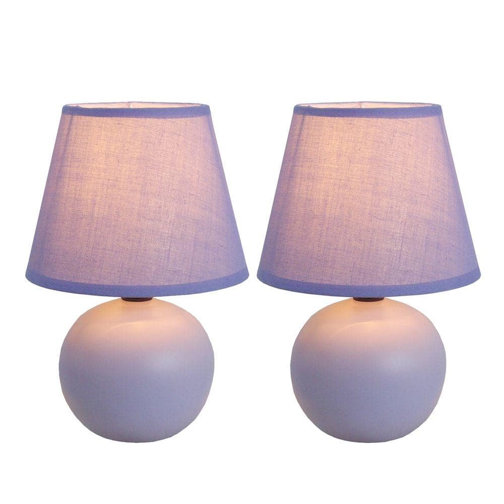 Purple Mini Ceramic Globe Table Lamp Set with Fabric Shades