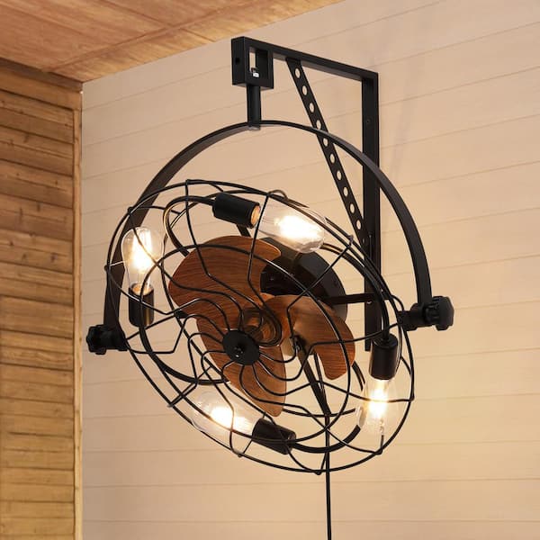 Pacific Core 20 in. Indoor Industrial Wall Fan with Lights and Remote, Black Wall Mounted Ceiling Fan with 6 Fan Speeds