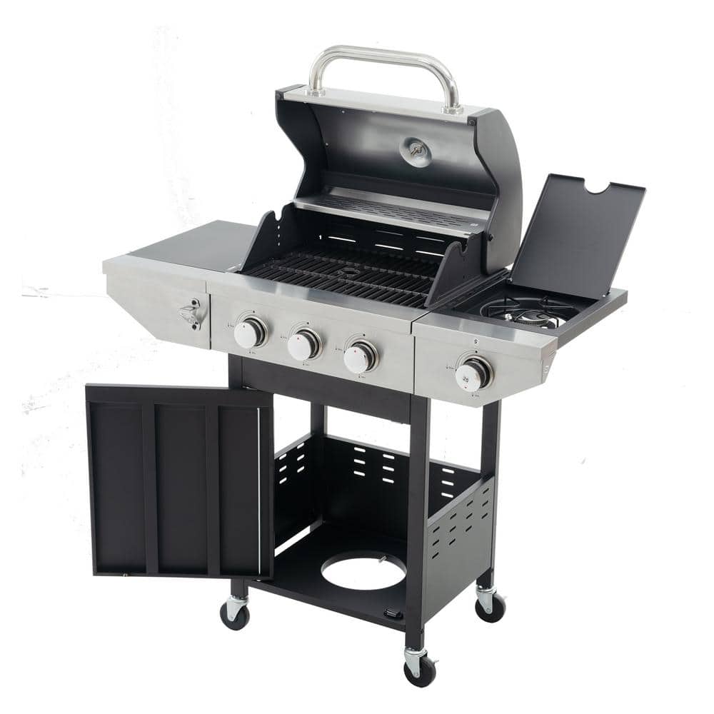 Black and Silver 3-Burner Propane Grill with Side Burner