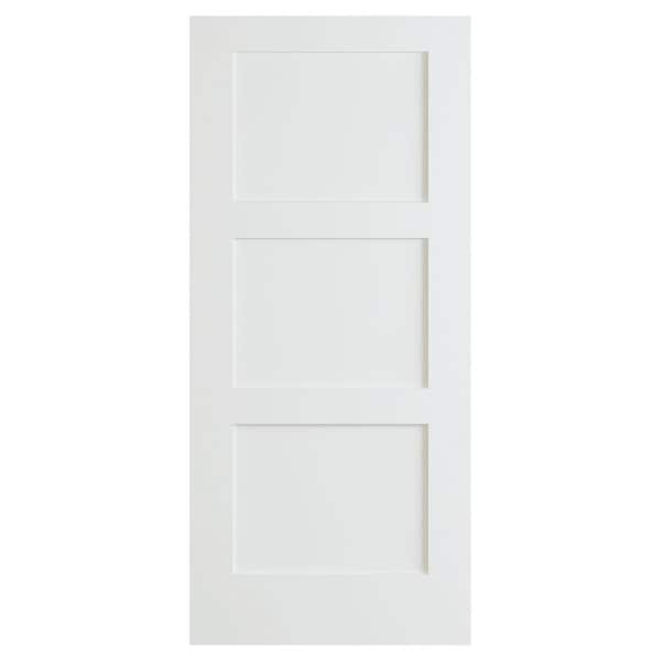 Builders Choice 32 in. x 80 in. Left-Handed 3-Panel Horizontal Shaker Solid Core Primed Pine Wood Single Prehung Interior Door