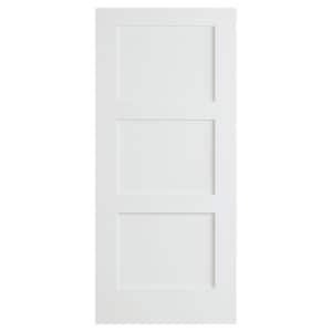 36 in. x 80 in. 3-Panel Horizontal Shaker Solid Core Primed Wood Interior Door Slab