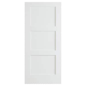 Steves & Sons 32 in. x 80 in. 3-Panel Equal Shaker White Primed Solid ...