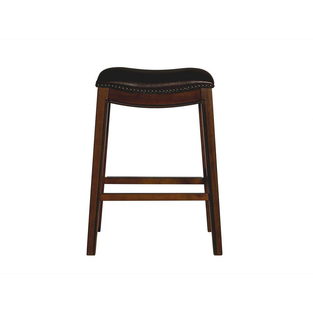 Rustic Chestnut 30" Backless Saddle Bar Stool with Faux Leather Seat