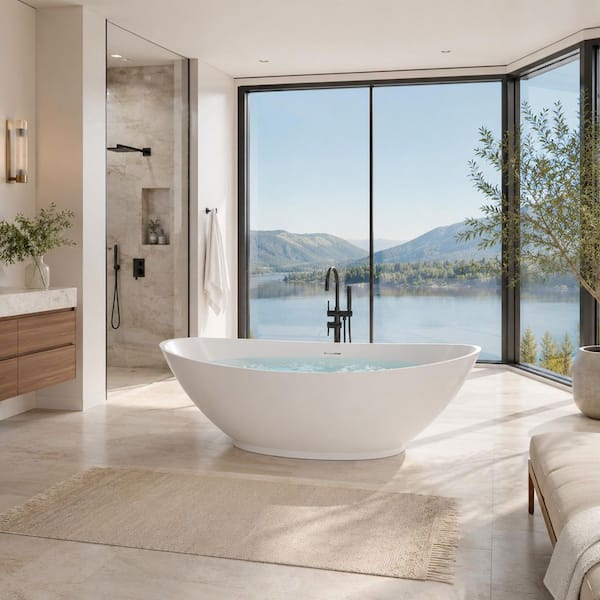 ANZZI Ala Series 74 in. x 34 in. Flat Bottom Solid Surface