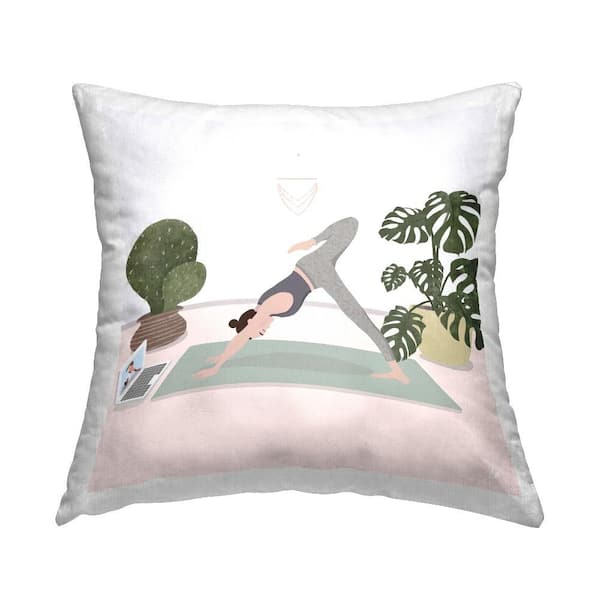 Stupell Industries Yoga Stretches with Plants Green Print Polyester 18 in. X 18in. Throw Pillow
