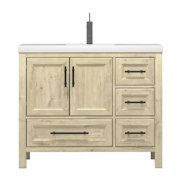 VIV 42 in. W x 20 in. D x 35 in. H Single Sink Freestanding Bath Vanity in Pale French Oak with White Acrylic Top