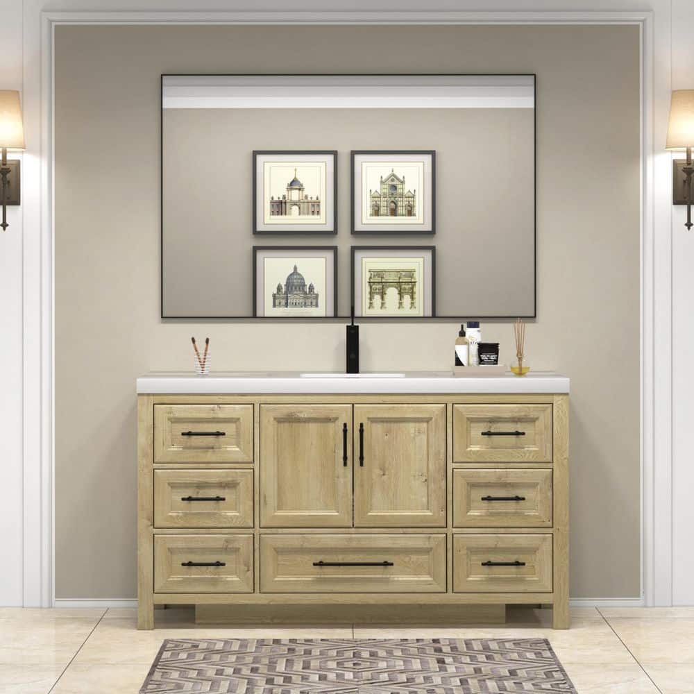 VIV 59 in. W x 20 in. D x 35 in. H Single Sink Freestanding Bath Vanity in Teak Oak with White Acrylic Top price history on PriceWatchPro