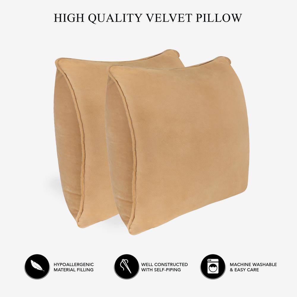 Mocha Velvet Hypoallergenic Down Alternative Throw Pillow Set