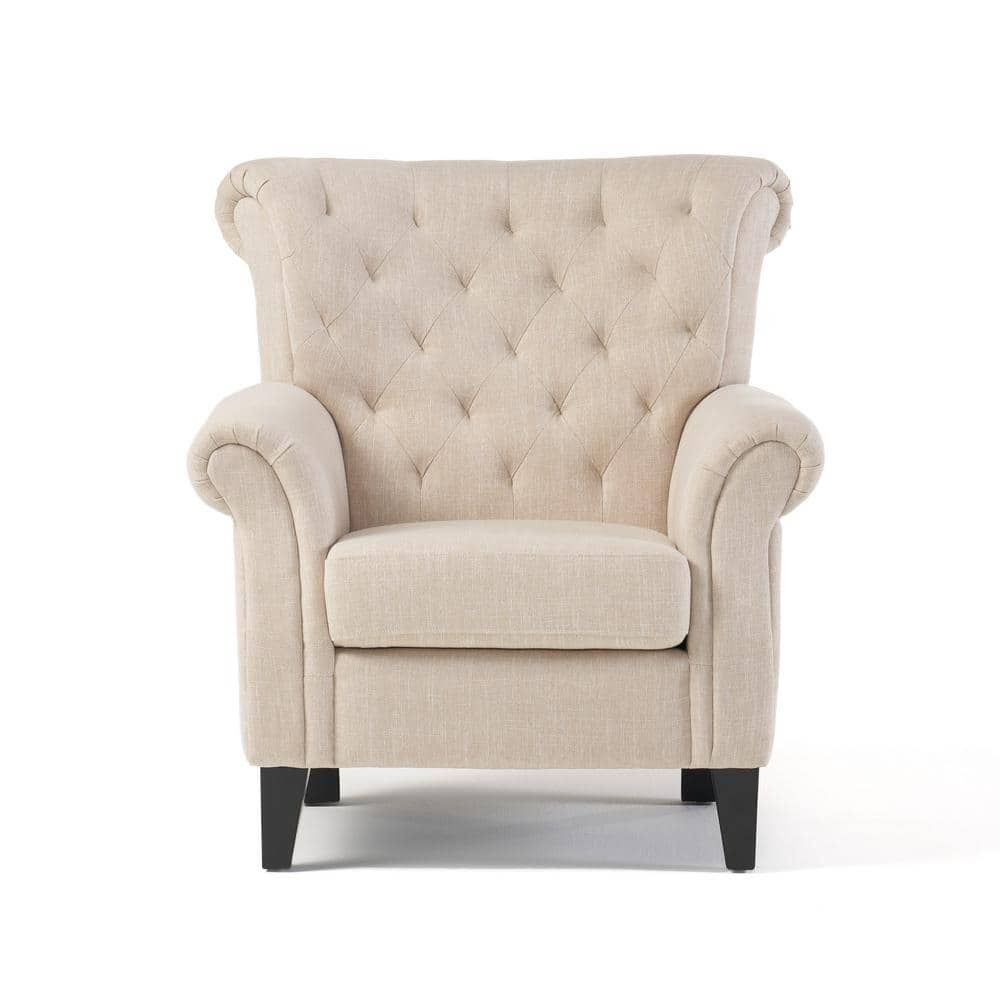 Noble House Brayden Medium Beige Fabric Tufted Club Chair 15883