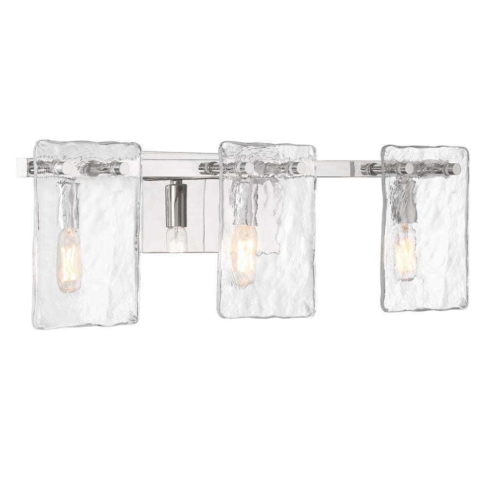 Polished Nickel 3-Light Vanity with Handmade Water Glass Shades
