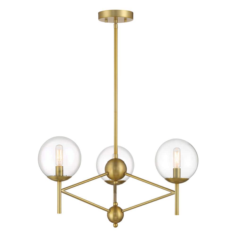 Soft Brass 3-Light Globe Chandelier with Clear Glass Shades