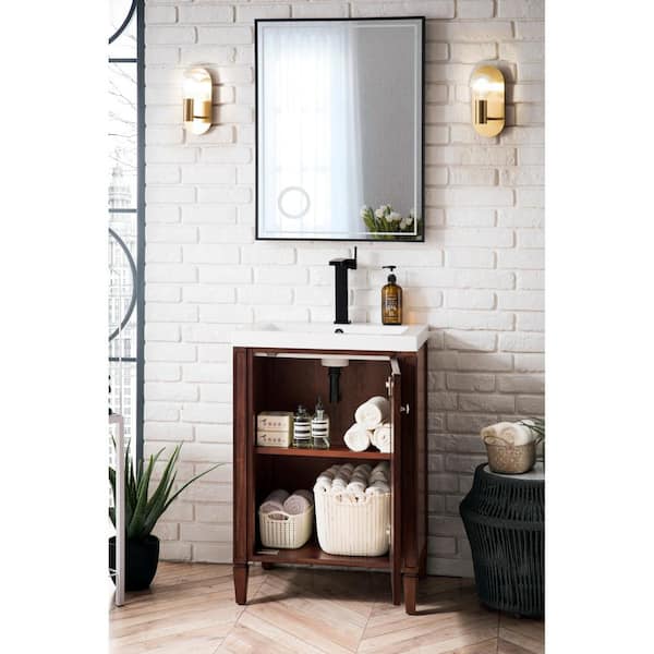 Britannia 23.6 in. W x 18.1 in. D x 35.4 in. H Bath Vanity in Mid Century Acacia with White Glossy Top