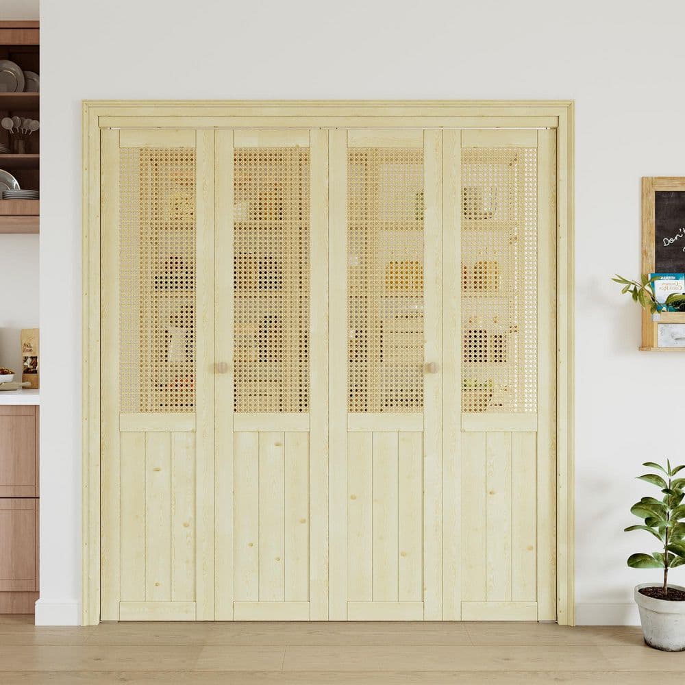 72 in. x 80 in. Paneled Solid Core Unfinished Pine Wood and Imitated Rattan Weaving Bi-Fold Door with Hardware price history on PriceWatchPro