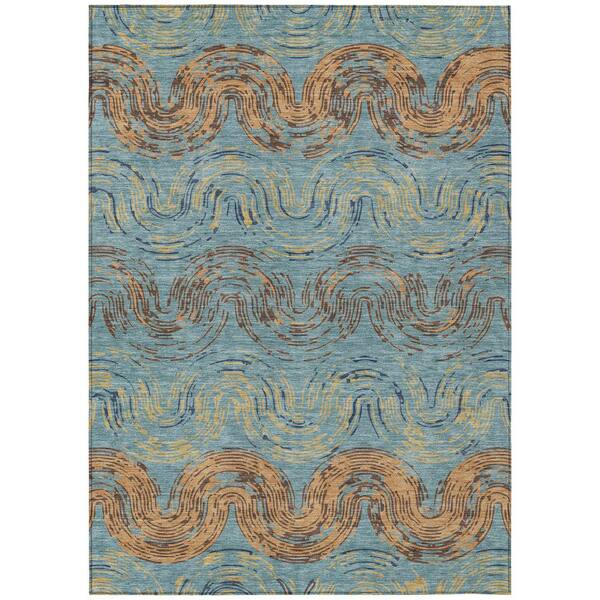 Chantille Machine Washable Indoor/Outdoor Abstract ACN2461 Teal 8 ft. x 10 ft. Area Rug