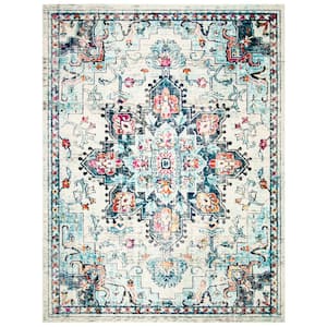 Madison Cream/Blue 9 ft. x 12 ft. Distressed Border Area Rug