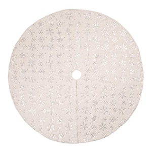 48 in. D White Plush with Snowflake Christmas Tree Skirt