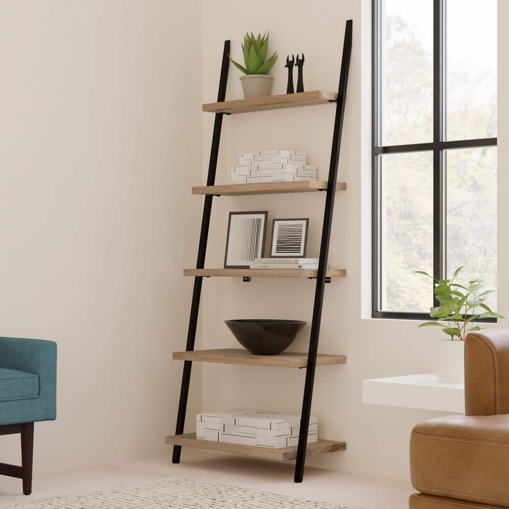 Trent Natural Mango Wood and Black Metal Ladder Shelf