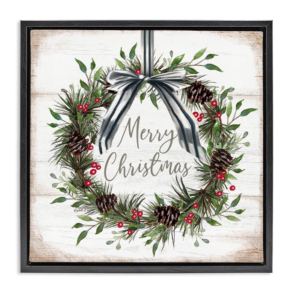 Rustic Christmas Pinecone Wreath by Elizabeth Tyndall Black Floater Frame Typography Graphic Art Print 18 in. x 18 in. price history on PriceWatchPro