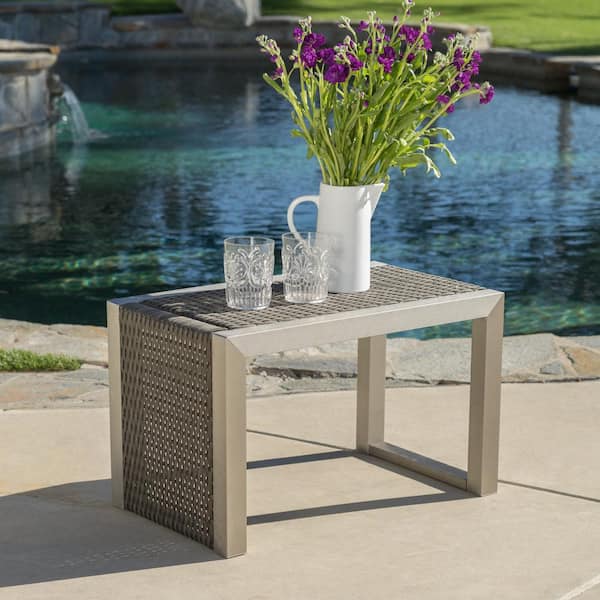 Noble House Valentina Grey Wicker CShaped Outdoor Side Table11250