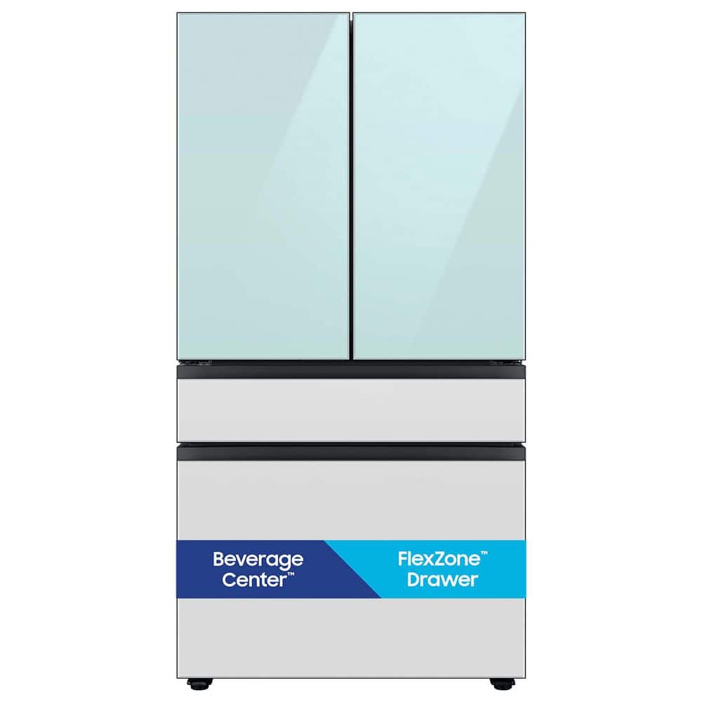 Bespoke 29 cu ft. Standard Depth 4-Door French Door Smart Refrigerator in Morning Blue/White Glass with Beverage Center