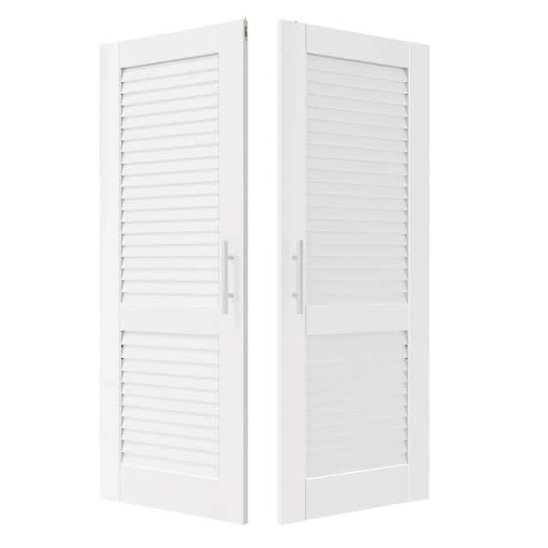 60in. x 80in. Solid Wood & MDF, Louvered Panel, White Primed, Pantry Door Interior Door Slab With Ball Catch & Top Latch