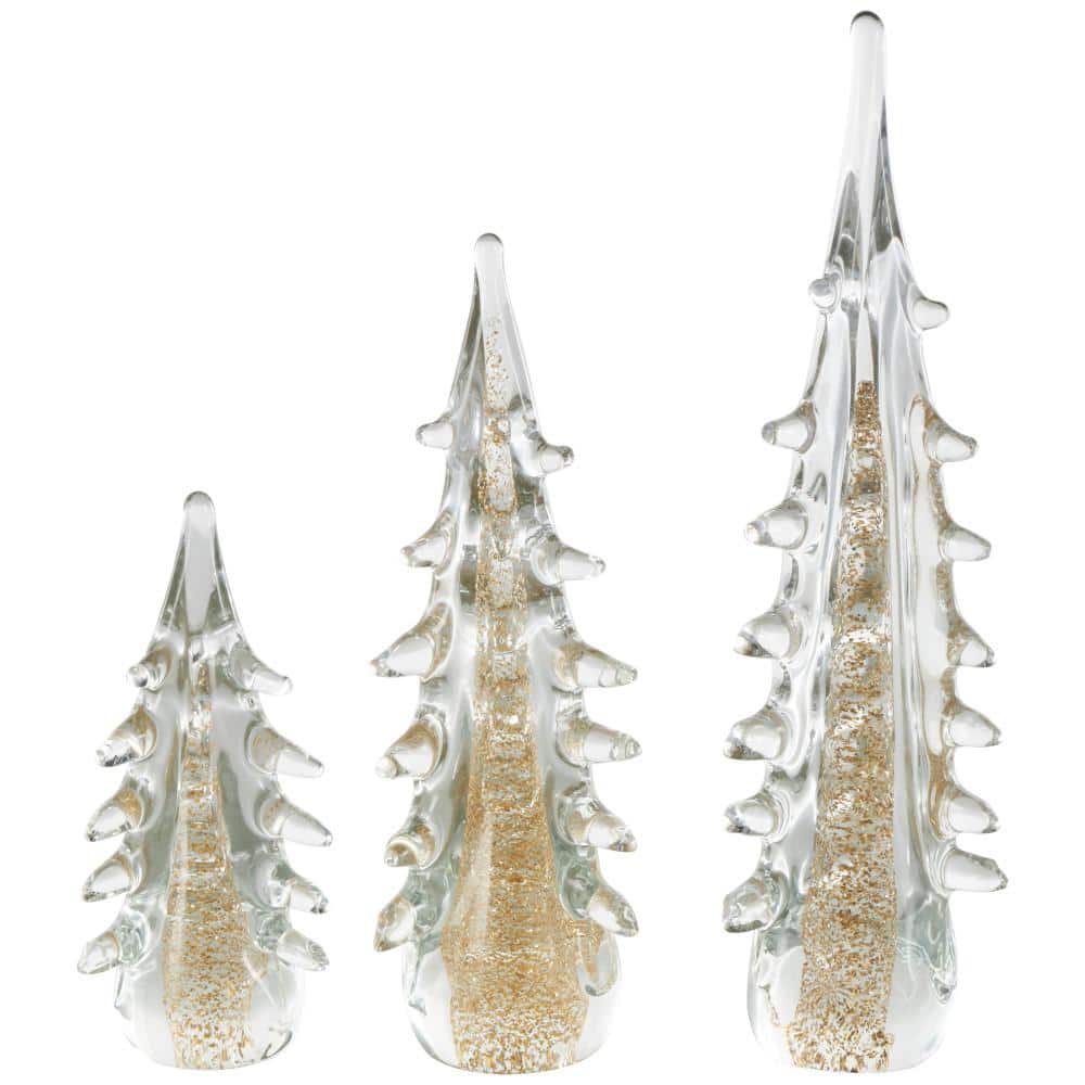 Gold Glass Dimensional Tree Sculpture with Gold Flake Accents Set of 3 price history on PriceWatchPro