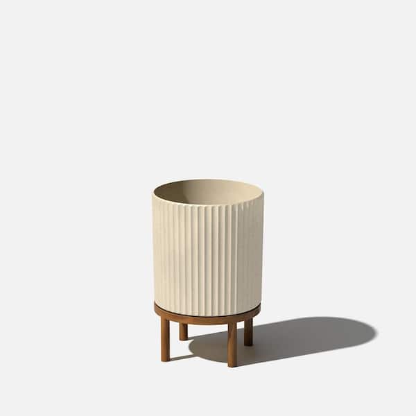 Veradek Demi 12 in. Raised with Stand Round Sand Plastic Planter with Brown Stand